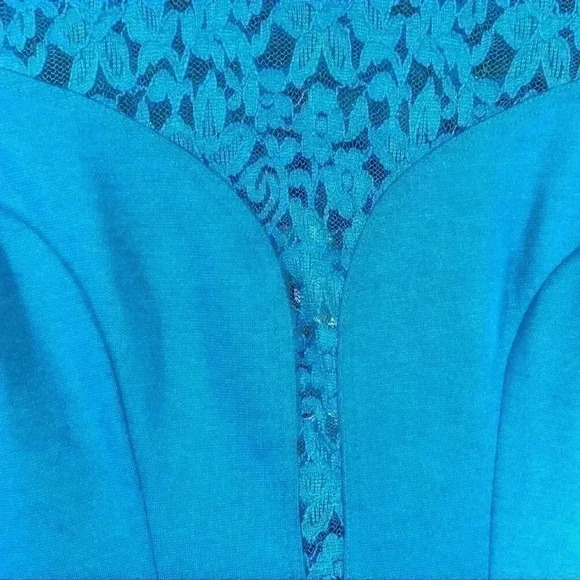 NWT Davi Dani 80’s Turquoise  Lace Long Sleeve Scoop Neck Mini Bodycon Dress (S) - Picture 4 of 12